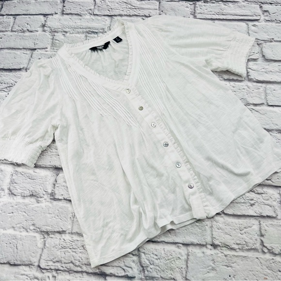 Lands' End Tops - Lands' End Women's White Button-Up Knit Blouse Short Sleeve Small 6/8 Loose